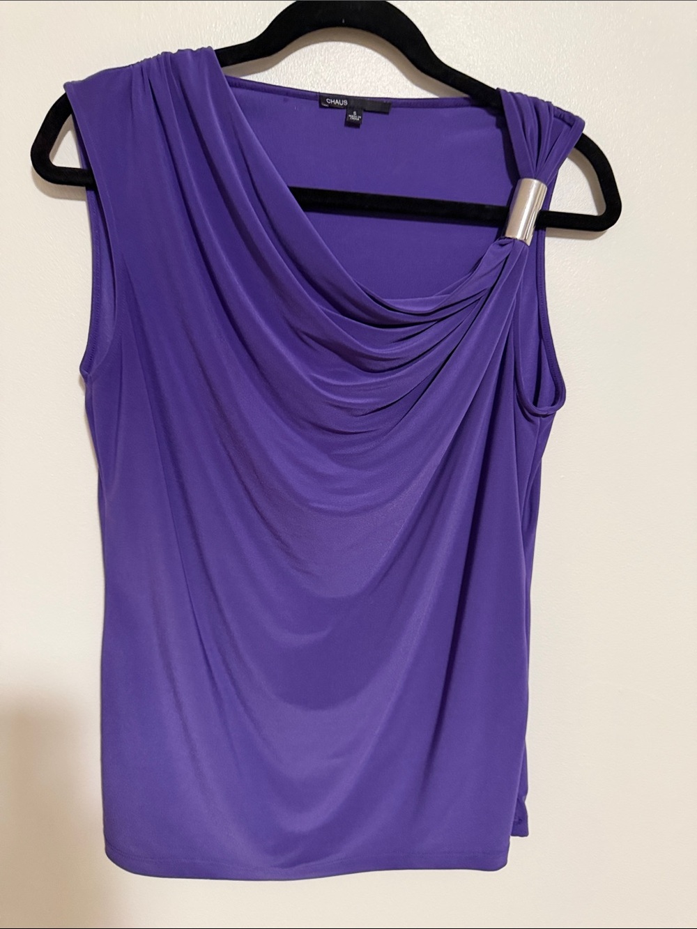 Chaus Purple Draped Sleeveless Top with Silver Accent